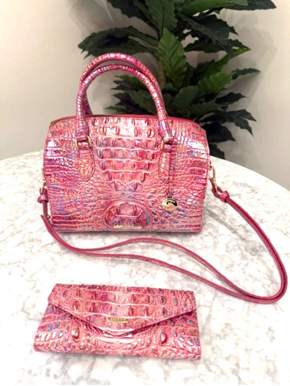 Brahmin NWOT Stacy Magenta Pink Wonderland Satchel & Wallet Set